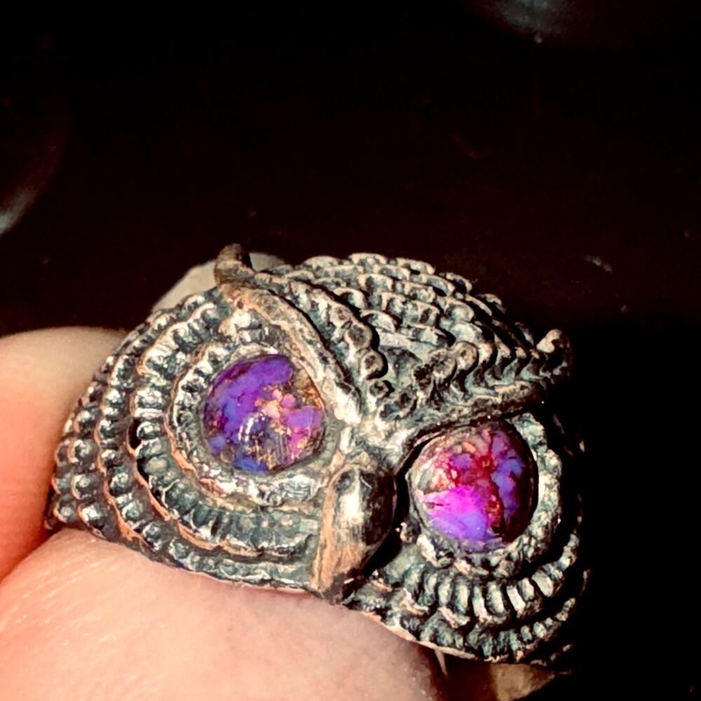 NEW! Owl Sterling Silver 925 Blackened Artisan Ring! Size 7 Silver Purple Black - Picture 4 of 6